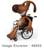 #49253 Royalty-Free (Rf) Illustration Of A 3d Brown Dog Mascot Facing Left And Sitting In A Wheelchair