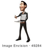 #49284 Royalty-Free (Rf) Illustration Of A 3d Asian Businessman Holding A Laptop With A Blank Screen - Version 2