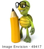 #49417 Royalty-Free (Rf) Illustration Of A 3d Green Turtle Mascot Holding A Pencil - Version 2