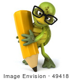 #49418 Royalty-Free (Rf) Illustration Of A 3d Green Turtle Mascot Holding A Pencil - Version 4