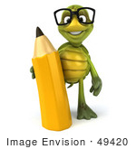 #49420 Royalty-Free (Rf) Illustration Of A 3d Green Turtle Mascot Holding A Pencil - Version 1
