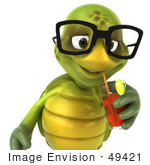 #49421 Royalty-Free (Rf) Illustration Of A 3d Green Turtle Mascot Sipping Juice From A Straw - Version 1