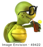 #49422 Royalty-Free (Rf) Illustration Of A 3d Green Turtle Mascot Sipping Juice From A Straw - Version 2