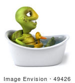 #49426 Royalty-Free (Rf) Illustration Of A 3d Green Turtle Mascot Soaking In A Bath Tub With A Ducky Ring