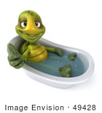 #49428 Royalty-Free (Rf) Illustration Of A 3d Green Turtle Mascot Giving The Thumbs Up And Soaking In A Tub