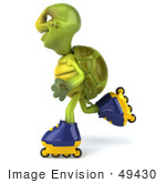 #49430 Royalty-Free (Rf) Illustration Of A 3d Green Turtle Mascot Roller Blading - Version 4