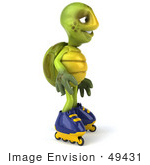 #49431 Royalty-Free (Rf) Illustration Of A 3d Green Turtle Mascot Roller Blading - Version 1