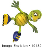 #49432 Royalty-Free (Rf) Illustration Of A 3d Green Turtle Mascot Roller Blading - Version 7