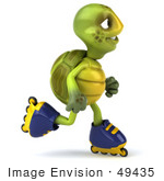 #49435 Royalty-Free (Rf) Illustration Of A 3d Green Turtle Mascot Roller Blading - Version 5