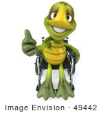 #49442 Royalty-Free (Rf) Illustration Of A 3d Green Turtle Mascot Using A Wheelchair - Version 3