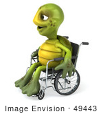 #49443 Royalty-Free (Rf) Illustration Of A 3d Green Turtle Mascot Using A Wheelchair - Version 2