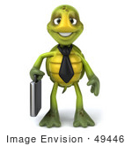 #49446 Royalty-Free (Rf) Illustration Of A 3d Green Turtle Mascot Corporate Businessman With A Briefcase