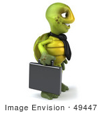 #49447 Royalty-Free (Rf) Illustration Of A 3d Green Turtle Mascot Businessman With A Briefcase - Version 1