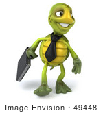 #49448 Royalty-Free (Rf) Illustration Of A 3d Green Turtle Mascot Businessman With A Briefcase - Version 3