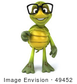 #49452 Royalty-Free (Rf) Illustration Of A 3d Green Turtle Mascot Wearing Glasses And Pointing