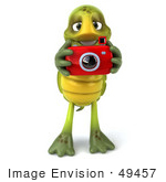#49457 Royalty-Free (Rf) Illustration Of A 3d Green Turtle Mascot Taking Pictures - Version 1