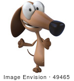 #49465 Royalty-Free (Rf) Illustration Of A 3d Brown Wiener Dog Mascot Looking Around A Sign Board - Version 1