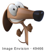 #49466 Royalty-Free (Rf) Illustration Of A 3d Brown Wiener Dog Mascot Looking Around A Sign Board - Version 2