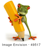 #49517 Royalty-Free (Rf) Illustration Of A 3d Red Eyed Tree Frog Carrying A Large Yellow Pencil - Version 2