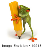 #49518 Royalty-Free (Rf) Illustration Of A 3d Springer The Tree Frog Mascot Writing With A Large Pencil