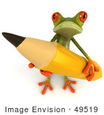 #49519 Royalty-Free (Rf) Illustration Of A 3d Red Eyed Tree Frog Holding Up A Yellow Pencil