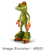 #49521 Royalty-Free (Rf) Illustration Of A 3d Red Eyed Tree Frog Mascot Roller Blading - Version 1