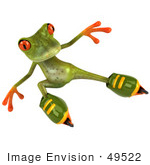 #49522 Royalty-Free (Rf) Illustration Of A 3d Red Eyed Tree Frog Mascot Roller Blading - Version 4
