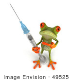 #49525 Royalty-Free (Rf) Illustration Of A 3d Red Eyed Tree Frog With A Swine Flu H1n1 Vaccine Syringe