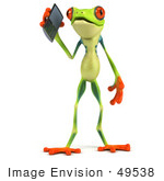 #49538 Royalty-Free (Rf) Illustration Of A 3d Green Tree Frog Character Using A Cell Phone - Version 1