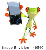 #49540 Royalty-Free (Rf) Illustration Of A 3d Green Tree Frog Character Using A Cell Phone - Version 3