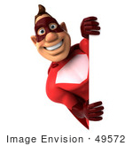 #49572 Royalty-Free (Rf) Illustration Of A 3d Red Superhero Looking Around A Sign Board