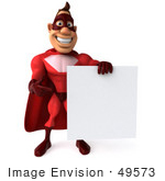 #49573 Royalty-Free (Rf) Illustration Of A 3d Red Superhero Holding A Blank Sign - Pose 2