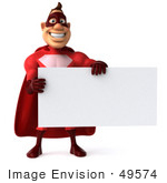 #49574 Royalty-Free (Rf) Illustration Of A 3d Red Superhero Holding A Blank White Sign - Pose 1