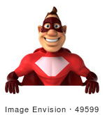 #49599 Royalty-Free (Rf) Illustration Of A 3d Red Superhero Holding A Blank Sign