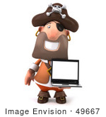 #49667 Royalty-Free (Rf) Illustration Of A 3d Pirate Character Holding A Laptop - Pose 1