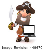 #49670 Royalty-Free (Rf) Illustration Of A 3d Pirate Character Carrying A Laptop - Pose 2