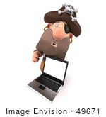 #49671 Royalty-Free (Rf) Illustration Of A 3d Pirate Character With A Laptop - Version 1