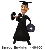 #49690 Royalty-Free (Rf) Illustration Of A 3d College Graduate Weight Lifting - Version 1