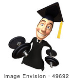 #49692 Royalty-Free (Rf) Illustration Of A 3d College Graduate Weight Lifting - Version 3