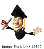#49699 Royalty-Free (Rf) Illustration Of A 3d College Graduate Flying With A Rolled Diploma - Version 1