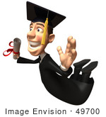 #49700 Royalty-Free (Rf) Illustration Of A 3d College Graduate Flying With A Rolled Diploma - Version 2