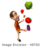 #49703 Royalty-Free (Rf) Illustration Of A 3d White Man Mascot Juggling Veggies - Version 4