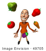 #49705 Royalty-Free (Rf) Illustration Of A 3d White Man Mascot Juggling Veggies - Version 3