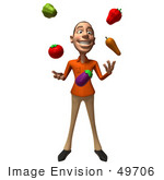 #49706 Royalty-Free (Rf) Illustration Of A 3d White Man Mascot Juggling Veggies - Version 1