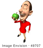 #49707 Royalty-Free (Rf) Illustration Of A 3d White Man Mascot Eating A Green Apple - Version 5