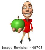 #49708 Royalty-Free (Rf) Illustration Of A 3d White Man Mascot Eating A Green Apple - Version 3
