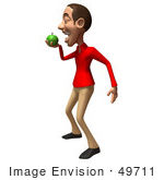 #49711 Royalty-Free (Rf) Illustration Of A 3d White Man Mascot Eating A Green Apple - Version 2