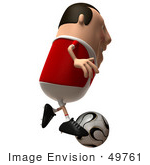 #49761 Royalty-Free (Rf) Illustration Of A 3d Chubby Soccer Player Running And Kicking A Ball