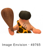 #49765 Royalty-Free (Rf) Illustration Of A 3d Caveman Mascot Holding A Club Over A Blank Sign - Version 2