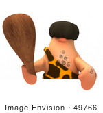 #49766 Royalty-Free (Rf) Illustration Of A 3d Caveman Mascot Holding A Club Over A Blank Sign - Version 3